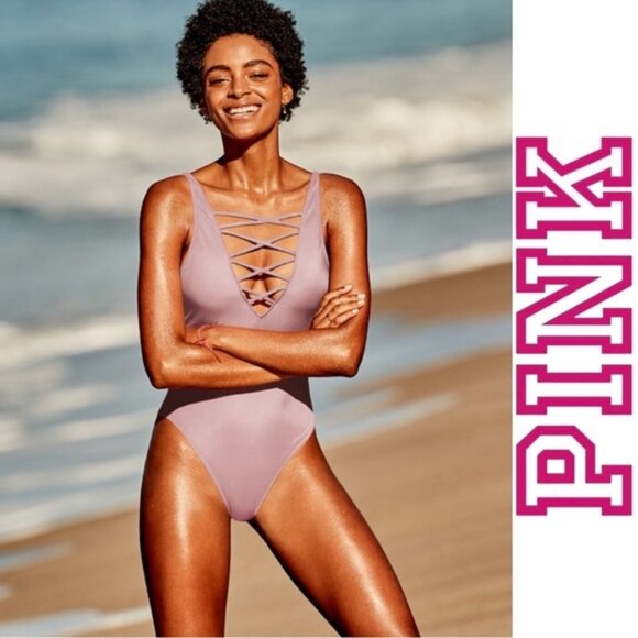 Victoria's Secret PINK | Mauve Strappy Front One Piece Swimsuit | Size Small - Picture 1 of 11